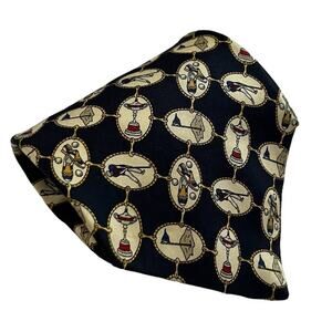 Tommy Hilfiger Two Tone Navy Golf Trophy Flag Logo Crest Silk Tie